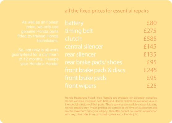 Honda Fixed Price Guide